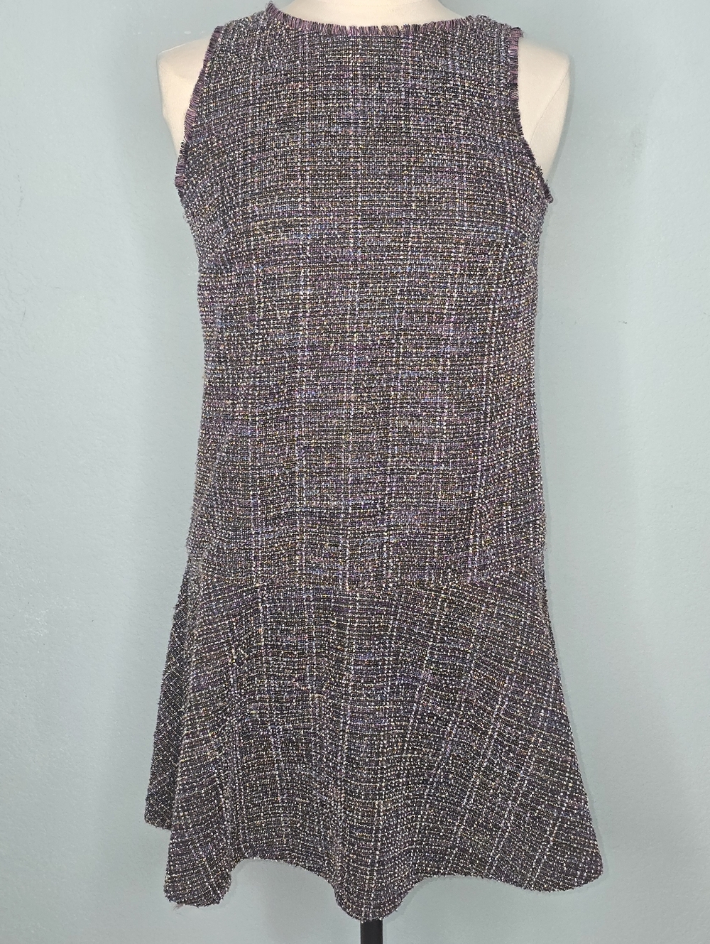 LOFT Purple-Trim Tweed Dress Size Small